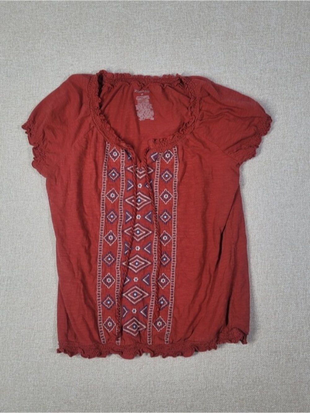 Rust Red Embroidered Top
